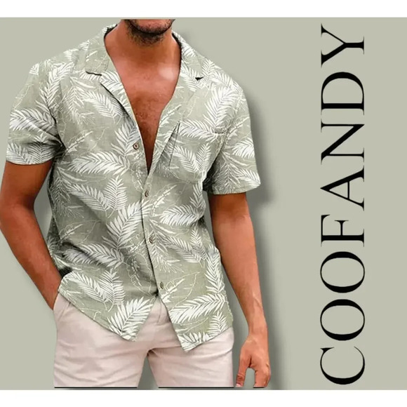 Coofandy men's green white Botanical Print button-down shirt  - xl - Picture 9 of 9